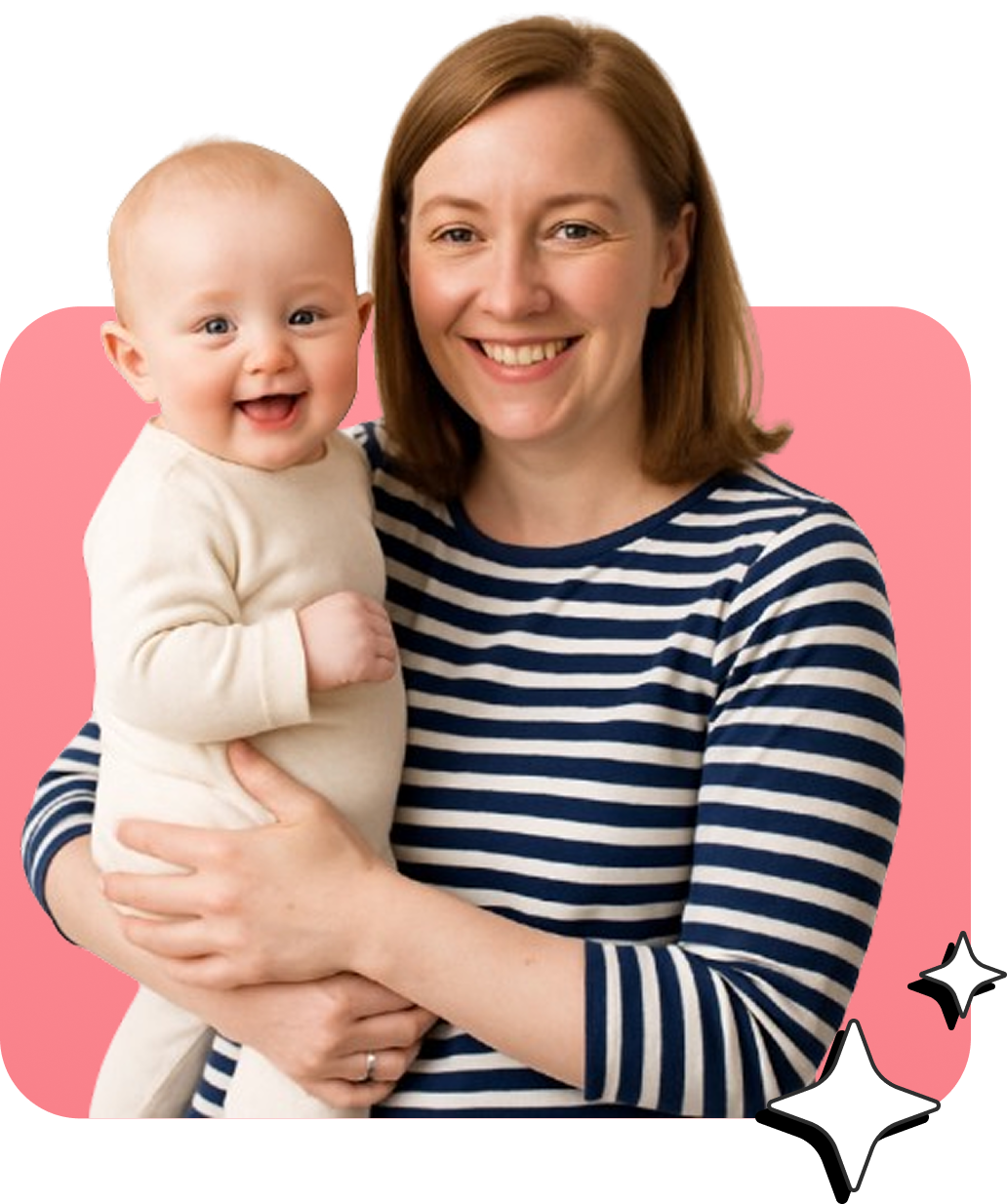Parent holding baby and smiling